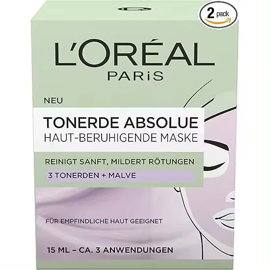 L'Oréal Paris Tonerde Absolue - Mascarilla calmante para la piel, 2 unidades (2 x 15 ml) - 1
