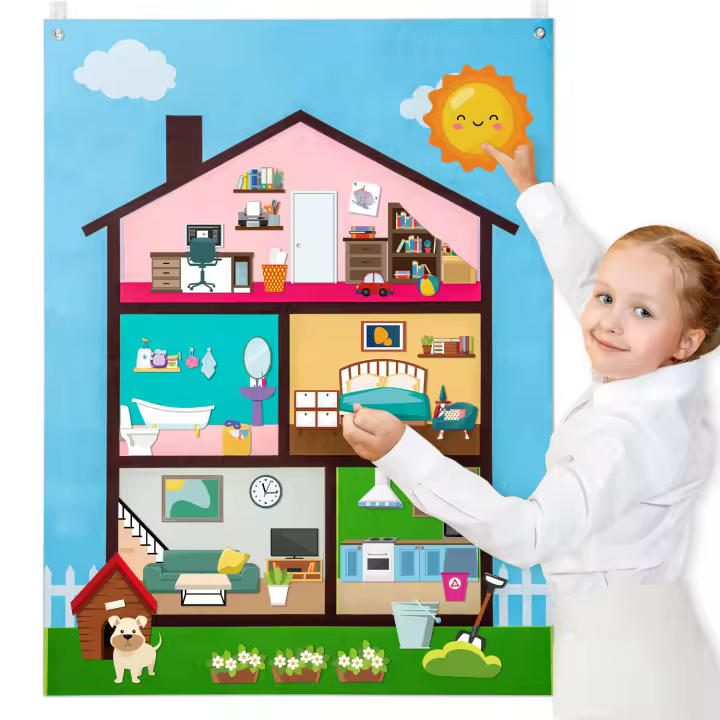 Juego Interactivo De Aprendizaje Para Niños 98Pcs Build My House Felt Story Board Set Montessori Juguetes Para Librería Sofá Silla Preescolar Con Tema De Animales Y Naturaleza - 1