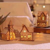 Casa De Madera Pequeña Para Navidad Con Luz LED Decoración De Árbol De Navidad Adorno Xmas Regalo Para Niños Casa De Navidad DIY - details 2
