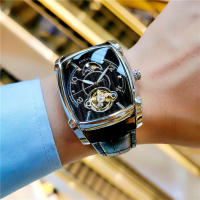 Reloj De Pulsera Mecánico De Lujo Para Hombres Con Fase De La Luna Y Tourbillon Cuarzo Skeleton Automático Manos Luminosas Correa De Cuero Tonneau Resistantes Al Choque Y Agua - details 2