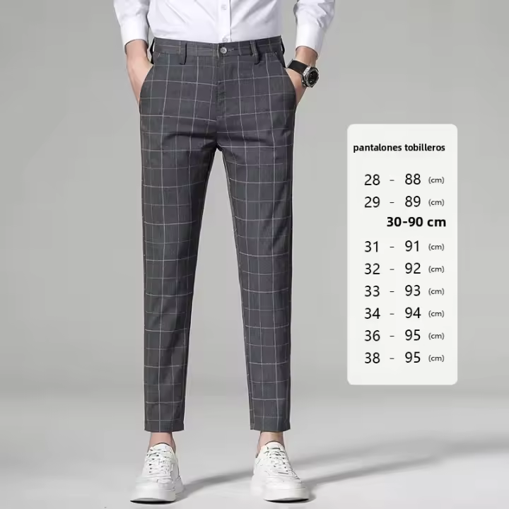 Pantalones Largos De Negocios Para Hombre Con Rayas Y Cuadros De Alta Calidad Pantalones Casuales De Color Sólido De Pierna Larga Para Oficina Marcas De Ropa - 1