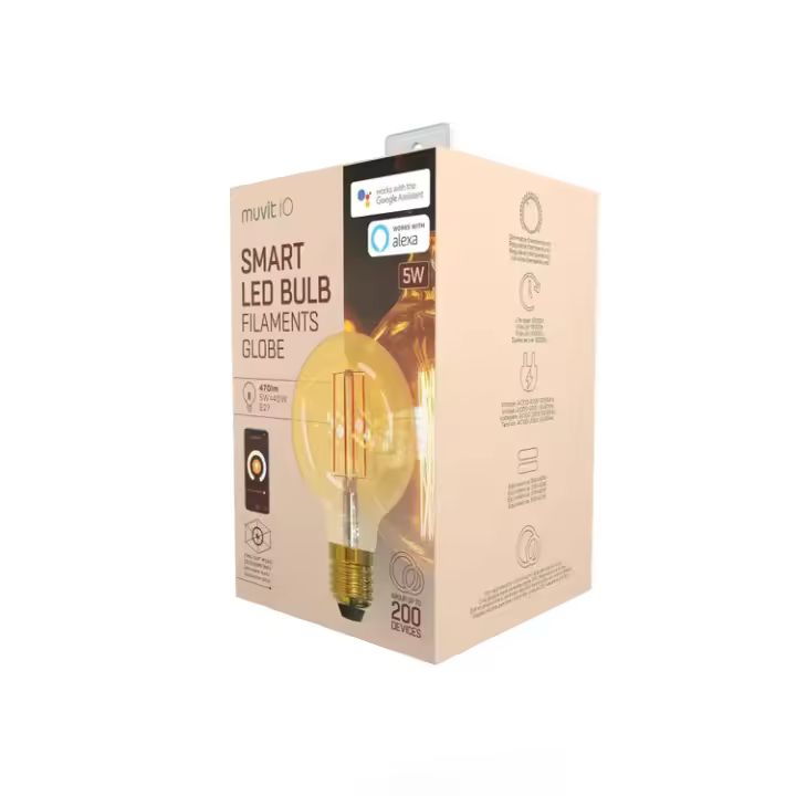 muvit iO Bombilla Inteligente Filamentos Globo pequeña E27/ 5W/480lm Ambar D80*H120 - 1