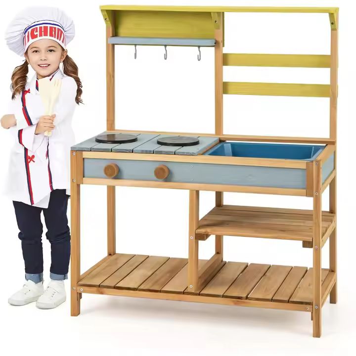 COSTWAY Cocina Juguate de Madera para Niños, Perillas y Fregadero - 1