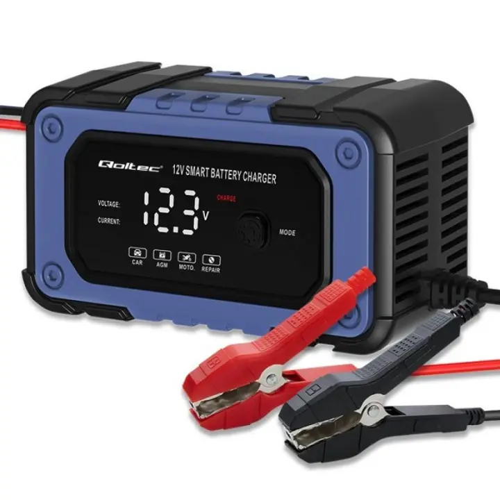 Qoltec 52483 Cargador de batería con función de reparación | Cargador de microprocesador inteligente | 12V | 6A | LED | 4 modos - 1