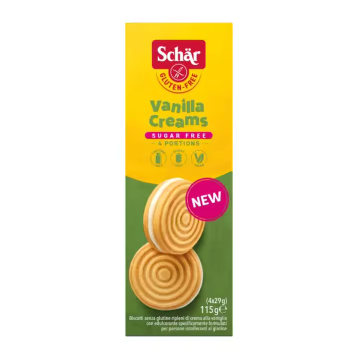 Vanilla Creams, Galletas Rellenas Sin Azúcar, Sin Gluten y Veganas – 115g (4x29g) - Schär - 1