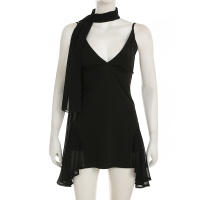 Vestido Vintage A-Line Irregular De Mujer Con Halter Y Malla Sin Mangas De Spaghetti Estilo Chic Para Fiestas Y Calle Moda Sexy Y Club - details 1