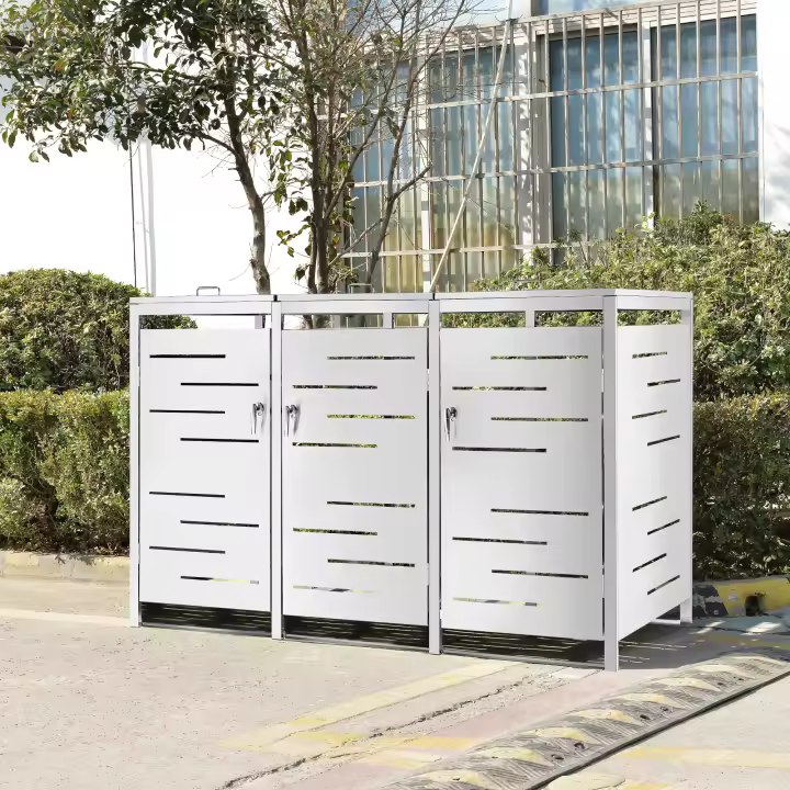 Cobertizo para cubo de basura triple Fahrenwalde acero 116 x 196 x 80 cm plateado [en.casa] - 1