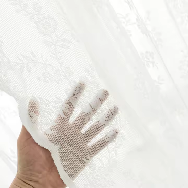 Cortina De Tules Blancas Con Encaje Y Flores Minimalistas Translúcida Para Decoración De Hogar Cortina De Sombra De Ventana Aireada Y Antipolvo Delgada Y Solar - 1