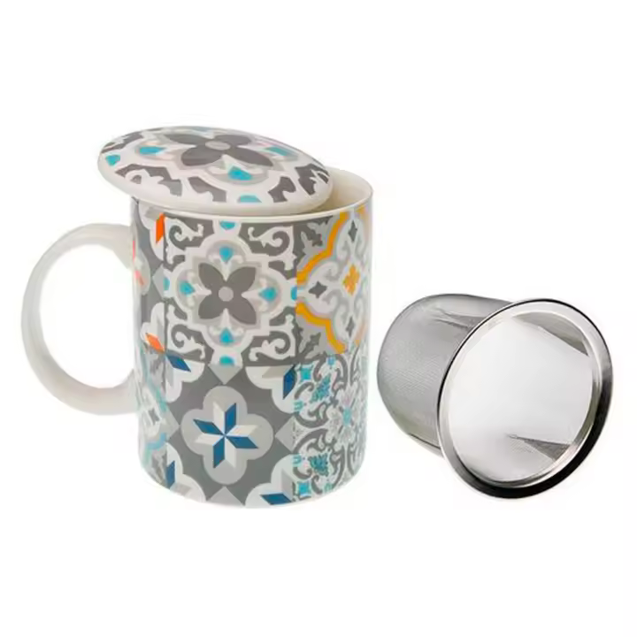 MUG TAZA PORCELANA + TAPA + FILTRO ALFAMA - 1
