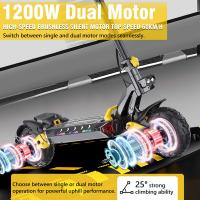 IENYRID ES60 Patinete eléctrico, motor 2*1200W, batería de 48V 23Ah, neumático de 11 pulgadas, velocidad máxima de 60 km/h, alcance de 70 km, carga máxima de 150 kg, freno hidráulico, desbloqueo con botón de seguridad, plegado rápido - details 2