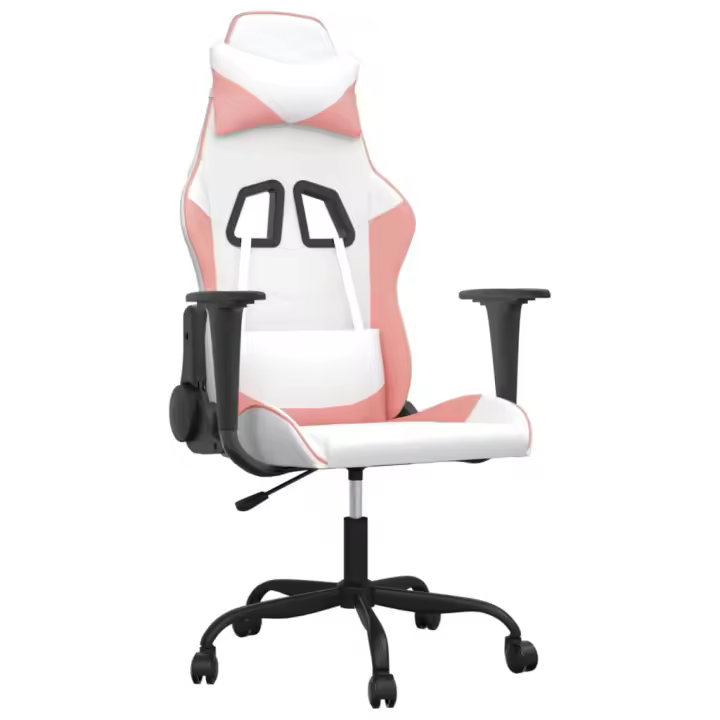 Silla Gaming de Masaje Blanco y Rosa con Ajuste de Altura - 1