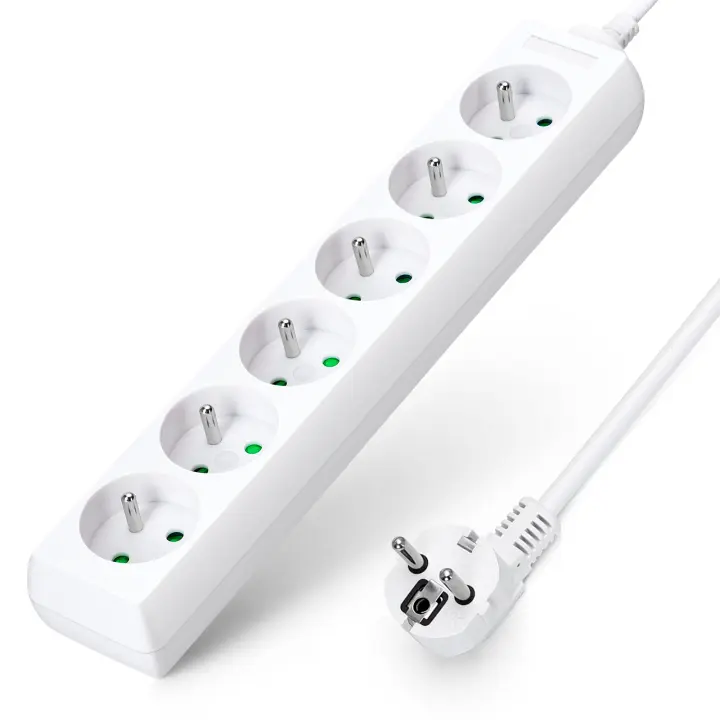 Aigostar Regleta alargador de 6 enchufes 16A 2P + E con cable de 1.5/3/5 metros e. Color Blanco - 1