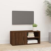vidaXL Mueble de TV madera contrachapada blanco brillo 80x31,5x36 cm en color Blanco brillante/Marrón roble/Gris sonoma | almacenamiento funcional diseño moderno para baño dormitorio sala - details 1