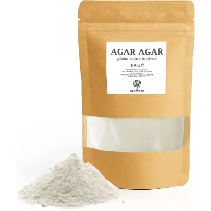 Erbotech, Agar en Polvo, 100g, Food Jelly, 100% Vegetal, Ideal para Postres, Cremas y Budines Veganos, Sin Aditivos ni Conservantes, Sabor, Termo Reversible, Hecho en Italia, Bolsa Resellable - 1