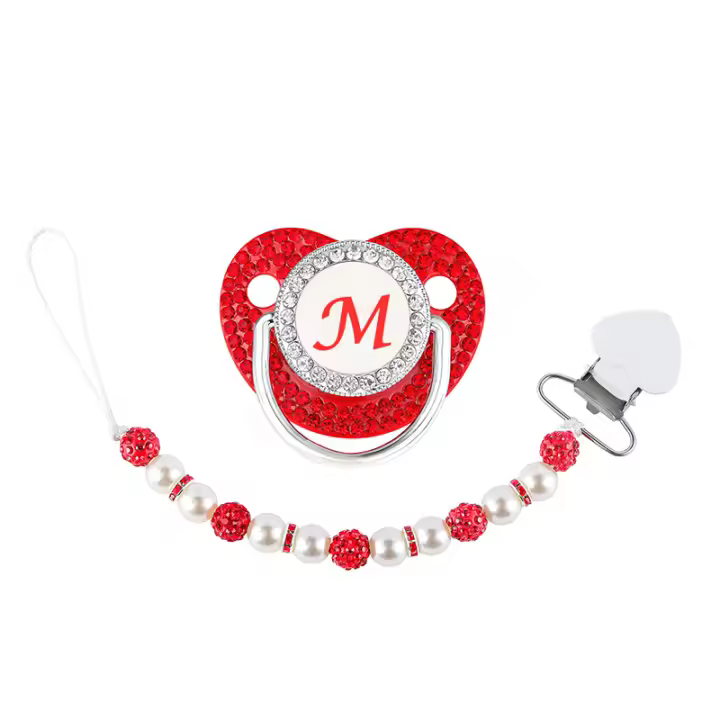 Conjunto De Clip De Perlas De Lujo Para Chupete Rojo Para Recién Nacidos Soporte Para Bebés Con Cadena Y Letras Regalo Para Baño De Oveja De Silicona Para Bebés Recién Nacidos Y Bebés Recién Nacidos - 1