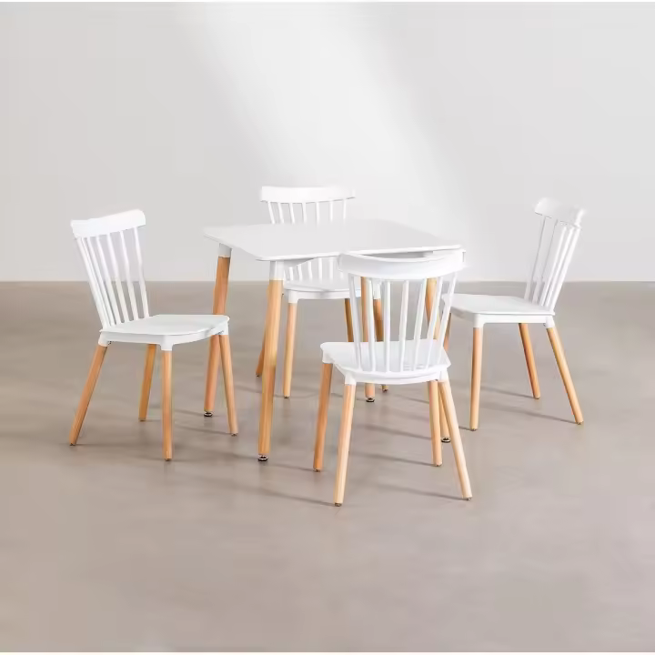 ORION91 Conjunto ALCIONE Mesa Cuadrada (80x80x75 cm) + 4 Sillas Color Blanco Patas Ha - 1