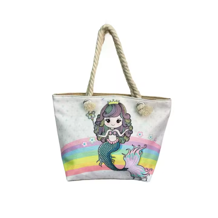 MEJORADA Mini Bolso de Playa para Niñas con Diseño de Sirena - Ligero, Colorido y Resistente, Ideal para Verano y Vacaciones - 1