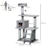 PawHut Árbol Rascador para Gatos Grande Altura 124 cm Torre de Escalada con Plataformas Escalera Cueva Postes de Yute y Bola Colgante Juego y Descanso 60,5x40x124 cm Gris - details 2