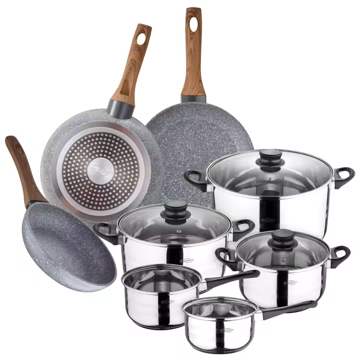 San Ignacio Batería de Cocina 8 Piezas en Acero Inoxidable con Sartenes de Aluminio Forjado - 1