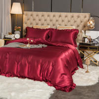 Set De Edredón Satinado 3PCS Rosa Y Rosa Claro Seda Suave Con Volante Patrón De Lujo Colchón Funda De Edredón Moderno Para Cama - details 17