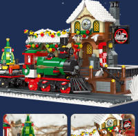 Bloques De Construcción De Tren Navideño Con Luz Y Paisaje De Calle Estación De Ferrocarril De Invierno Para Juguetes De Montaje Para Niños - details 4