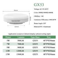 6PCS Bombilla LED De Punto De Luz 5W 9W 15W GX53 AC85-265V 100lm/W 120grados Fuente De Luz Diurna Alta Potencia Para Armario Y Gabinete - details 1