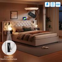 Cama Tapizada 140x200 cm y 160x200 cm en Terciopelo Beige Crema, Cama Doble con Cabecero Capitoné, Luces de Lectura, Puertos USB y Type-C, Mesitas Integradas y Somier de Láminas - details 2
