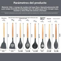 Set De Utensilios De Cocina De Silicona 12 Piezas Con Manos De Madera No Adherentes Juego De Cocina Ecológico Con Cesta De Almacenamiento - details 1