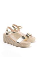 Lyla Wang sandalias doradas con cuña de esparto diseño trenzado y elegante cierre perfectas para el verano - details 0