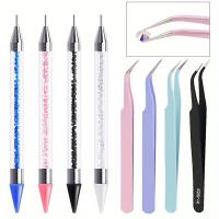 Set De Manicura 2Pcs Con Plumas Diamantadas Y Pinzas De Acero Inoxidable Herramientas Para Arte De Uñas Y Pestañas - details 0
