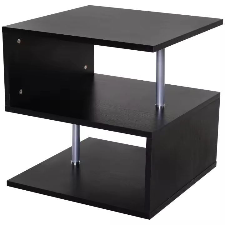 HOMCOM Mesa de Centro Café Mesa Auxiliar de Salón de Forma S con Compartimento Abierto 2 Niveles Diseño Elegante 50x50x50 cm - 1