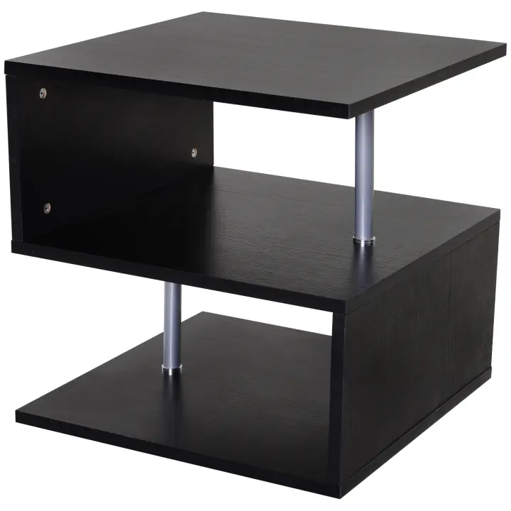 HOMCOM Mesa de Centro Café Mesa Auxiliar de Salón de Forma S con Compartimento Abierto 2 Niveles Diseño Elegante 50x50x50 cm - 1