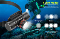 Linterna Frontal Para Natación IPX8 Con Láser Y LED Luz Blanca Submarina Para Exteriores Camping Senderismo Batería 18650 - details 6