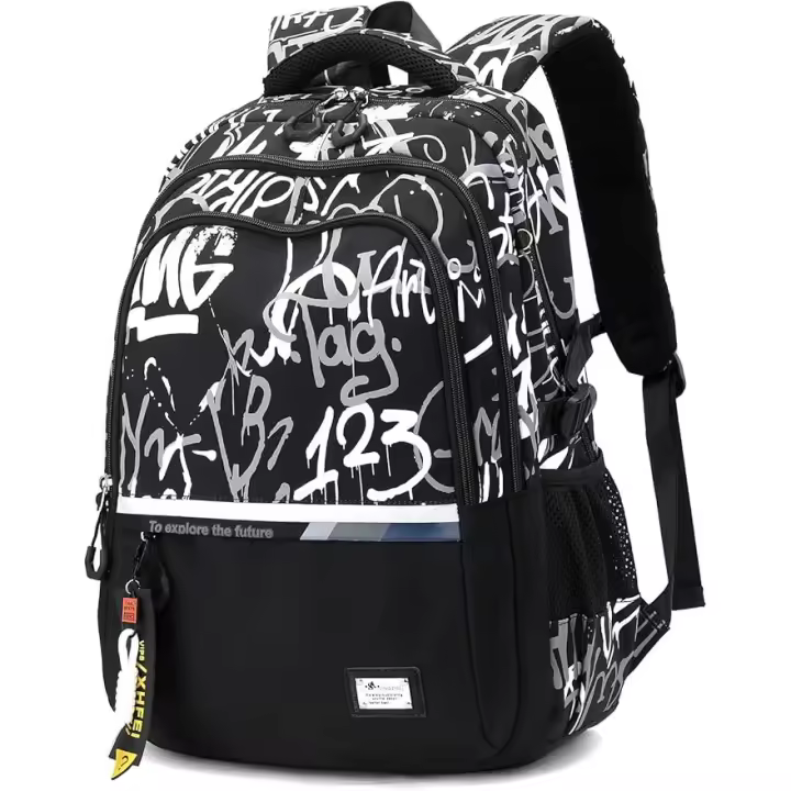 Mochila Escolar de Niño Teenager-Mochila Colegio Chicos 10 12 16 18 años-Mochipa para portátil de 15,6 " - Ligera Mochipa de Viaje Instituto Grande Impermeable de Moda, Negro - 1