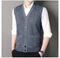 Chaqueta De Punto Para Hombre Otoño Invierno Chaqueta De Cuello V Sin Mangas Botones Estilo Casual Moda Knitted Cardigan - details 1