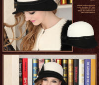 Gorro De Paja Blanca Ancha Para Mujer Gorro Bowler De Lana Acolchada Estilo Fedora Para Fiesta De Té Iglesia Casual - details 6