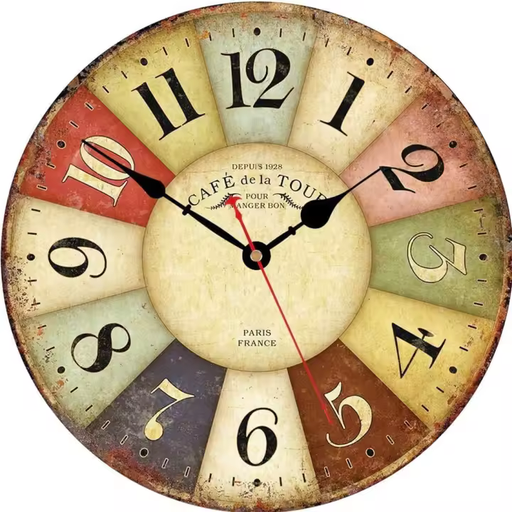 Reloj de Pared de Madera , Estilo Vintage, rústico, Redondo, Decorative, Estilo Retro, Reloj de Pared de Cuarzo (12 pulgadas, Colorido) - 1