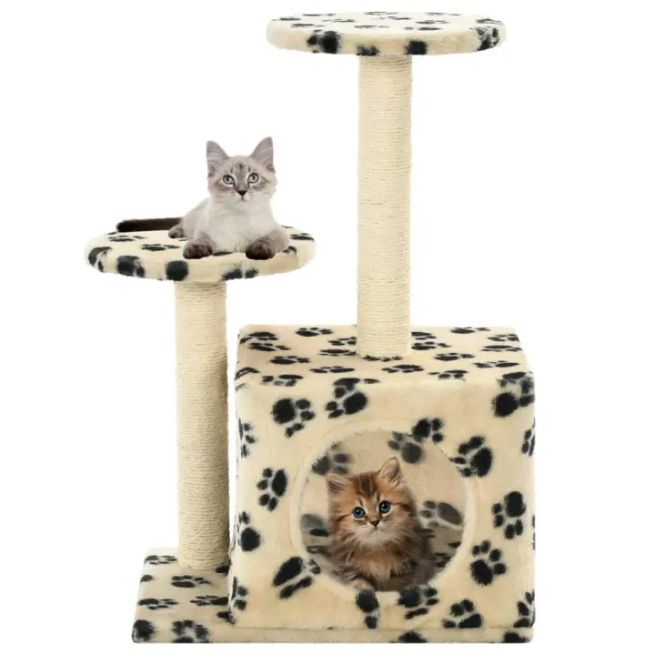 vidaXL RASCADOR PARA GATOS CON POSTE DE SISAL HUELLAS BEIGE 60 CM - 1
