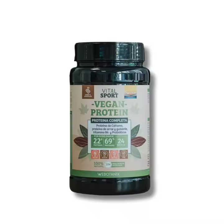 WeBotanix  Proteína Vegana 768 gr Sabor Chocolate  Vital Sport  Proteína de Cáñamo, Arroz y Guisante  Vitamina B6, Probióticos y Enzimas Digestivas  Sin Gluten, Sin Edulcorantes Artificiales - 1