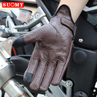 SUOMY Guantes De Motocicleta Retro Marrón De Cuero Real Para Verano Guantes De Café Racer Con Perforación Y Toque De Pantalla Para Scooter - details 9