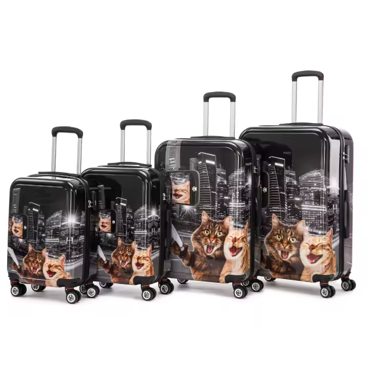 Max Star Juego Maletas de Viaje 4 Piezas MS-1192 Estampado Rigida Giratorias Maleta Cabina Pequeña 48cm - Maleta Cabina 55cm - Maleta Mediana 66cm - Maleta Grande 75cm (Autobus) - 1