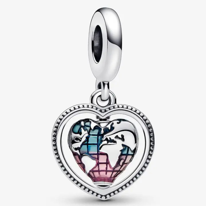Pandora Charm de Colgante en Plata de Ley Amor Familiar Sin Fronteras Girando En Forma De Corazón 792240C01，Incluye Caja Original - 1
