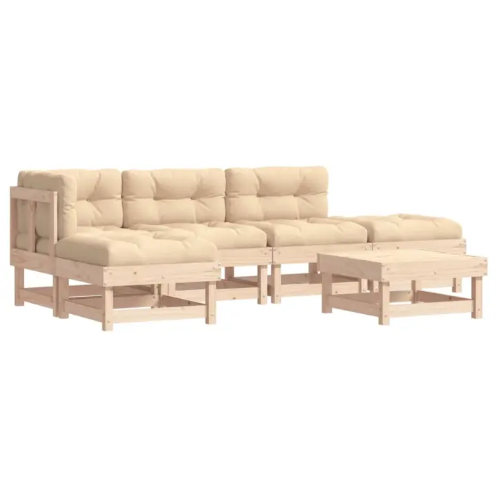 vidaXL Juego de muebles de jardín 6 piezas y cojines madera maciza - 1