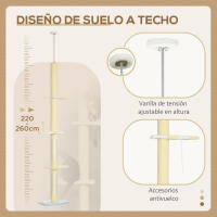PawHut Árbol para Gatos del Suelo al Techo 220-260 cm Altura Ajustable Torre para Gatos con 3 Plataformas Poste Escalador de Sisal y Bola para Jugar 47x34x220-260 cm Amarillo - details 4