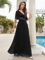 Vestido De Novia Sastre Unithorse Elegante Con Encaje Y Mariposa En Manga Chiffon Para Damas De Honor V-Neck Largo Al Piso - details 60