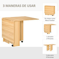 HOMCOM Mesa de Comedor Plegable con Ruedas Estante Multifuncional para Comedor Salón Mesa Auxiliar 3 Formas Espacio Ahorrado Madera - details 3