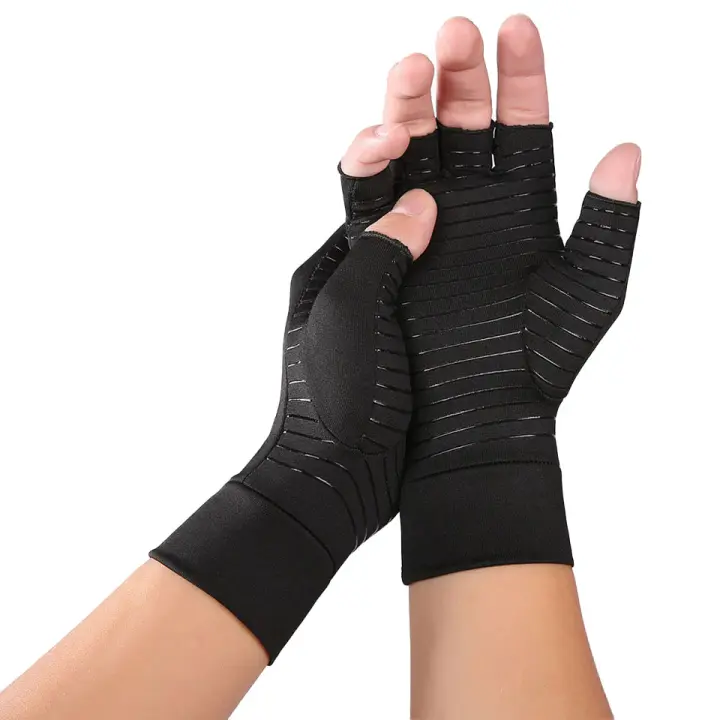 GOBYGO Guantes De Fitness Antideslizantes Mitad De Dedo Fibra De Cobre Compresión Para Enfermería Deporte Al Aire Libre Conducción Ciclismo Pesca Talla S/M/L/XL Negro - 1