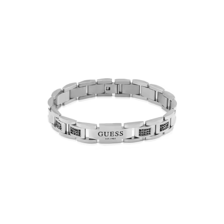 Guess - Pulsera Frontiers JUMB01342JWSTBKT-U para hombre de acero plateado con eslabones y cristales negros, joyería fina masculina ideal como regalo o uso diario - 1