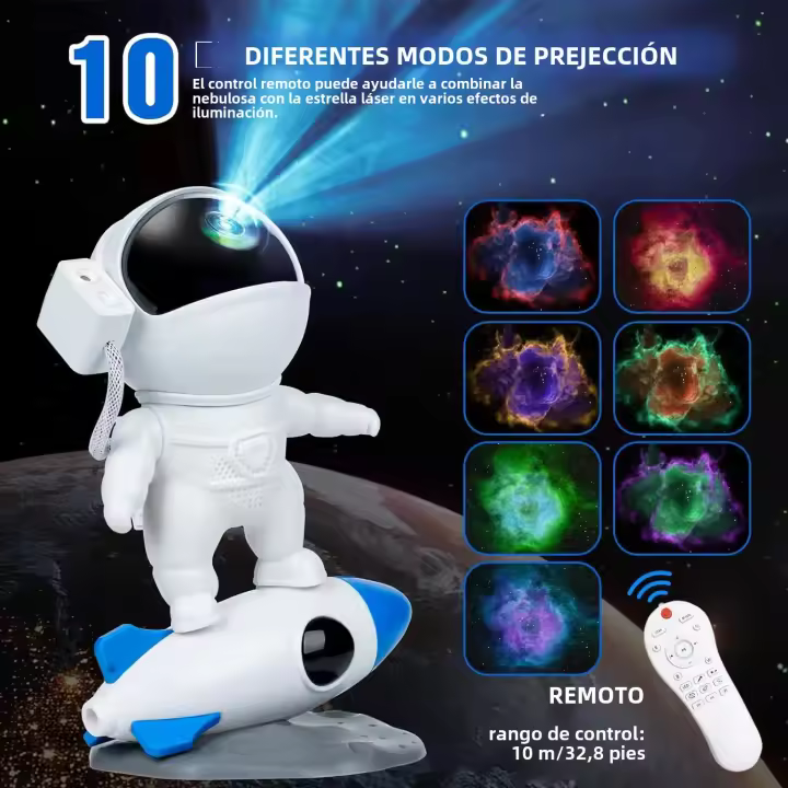 Proyector De Galaxia Con Astronauta Luz Nocturna Para Dormitorio Proyección De Nebulosa Rotación 360° Ajustable Regalo Para Niños - 1