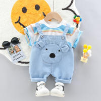 Conjunto De Ropa Para Bebé De Verano Con Overalls De Denim Y Camiseta Corta Casual Unisex Algodón Y Poliéster Estilo O-Neck - details 4